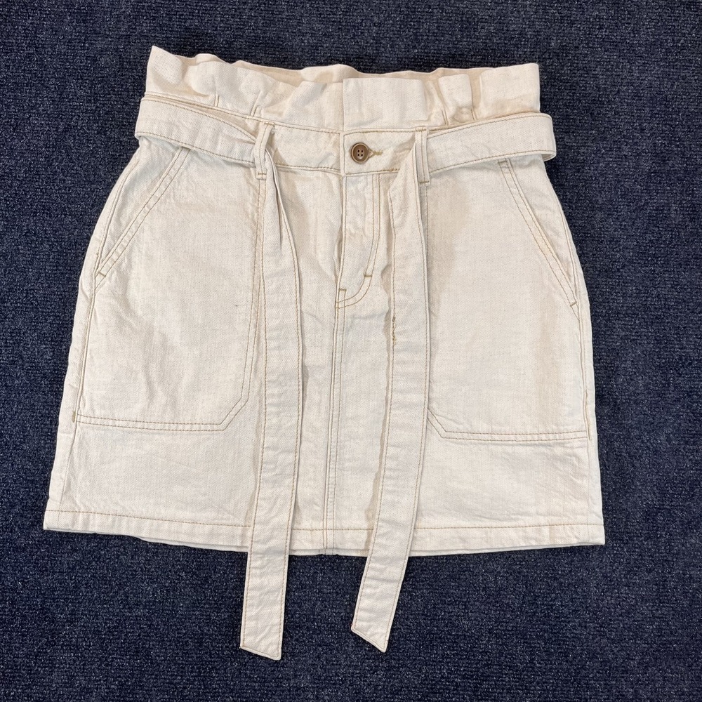 Free People Skirt Womens Small Beige High Rise Paperbag Belted Utility Pockets